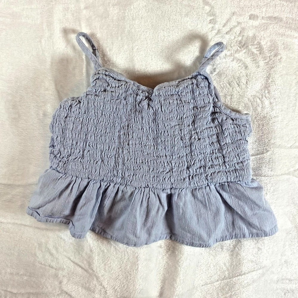 Gap Teen‎ Medium 8 Smocked Blue Crop Tank Retro Spaghetti Strap Fairycore